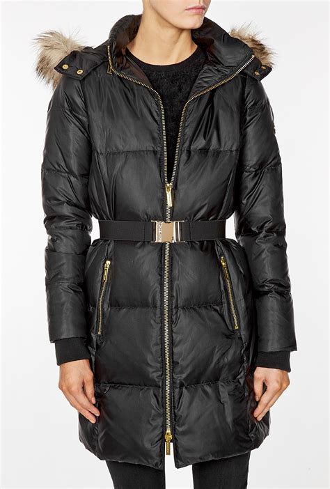 michael kors black down coat with fur hood|michael michael kors maxi down coat w faux fur hood .